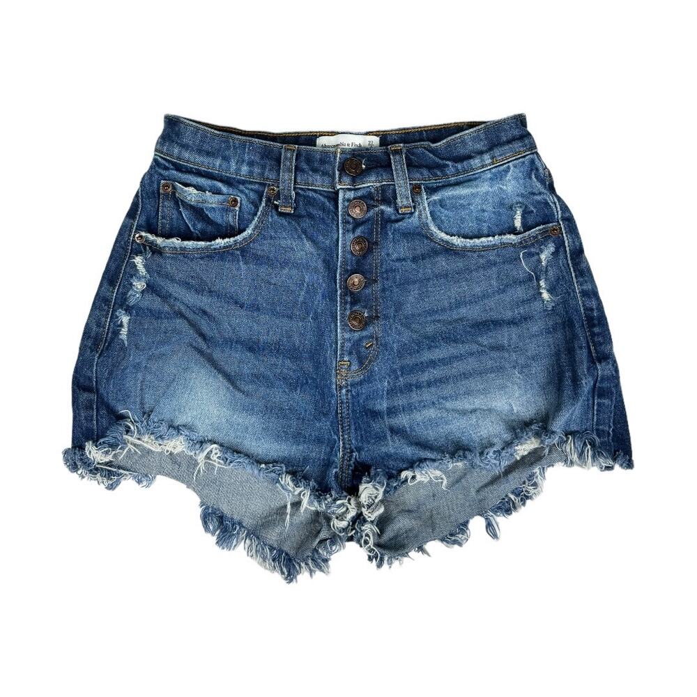 Abercrombie & Fitch Curve Love High Rise Mom Short 27 Distressed Denim